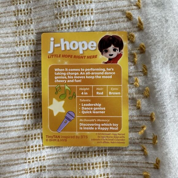 New! McDonald’s 2025 Tiny Tan x BTS #11 J-hope Happy Meal Figure Encore Edition - Picture 5 of 7